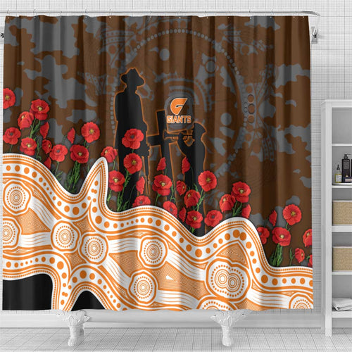 GWS Giants ANZAC Day Shower Curtain Indigenous Dot Art with Poppy Flower Tribute