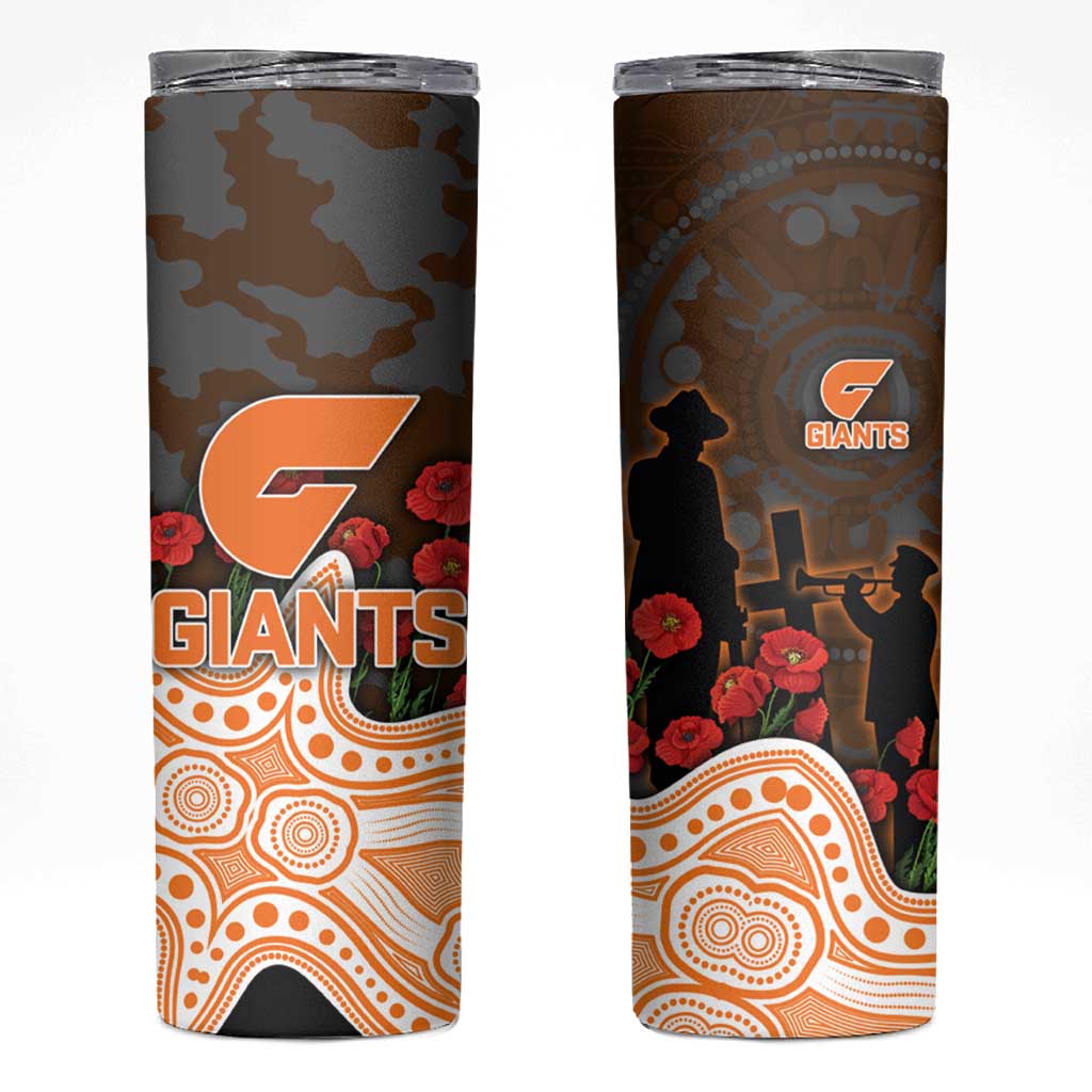 GWS Giants ANZAC Day Skinny Tumbler Indigenous Dot Art with Poppy Flower Tribute