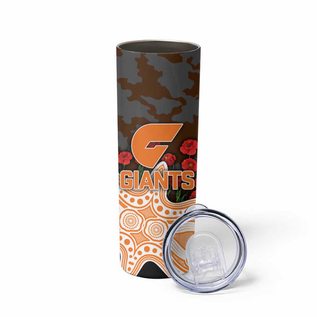 GWS Giants ANZAC Day Skinny Tumbler Indigenous Dot Art with Poppy Flower Tribute