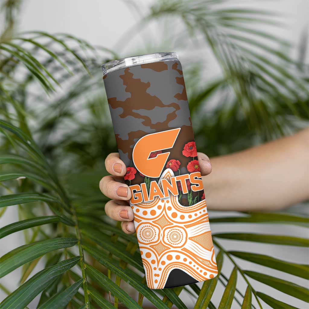 GWS Giants ANZAC Day Skinny Tumbler Indigenous Dot Art with Poppy Flower Tribute