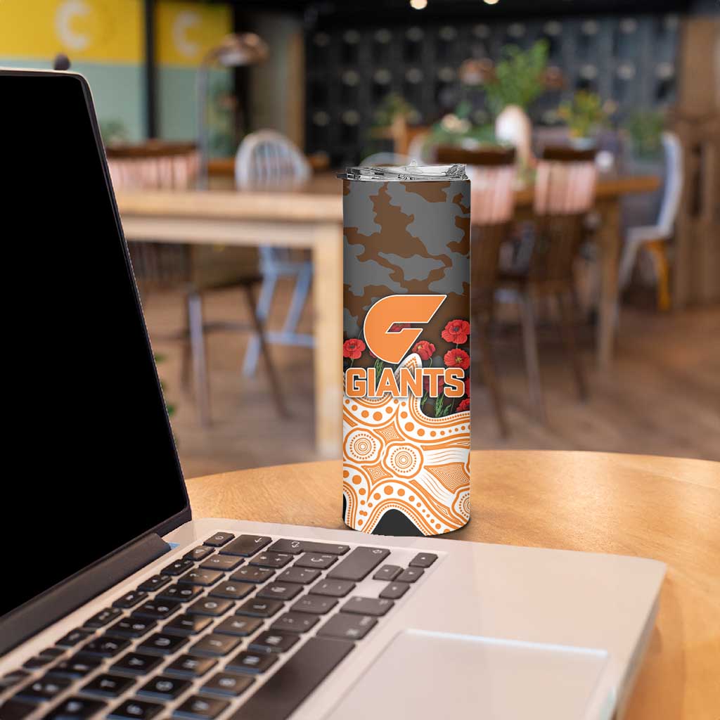 GWS Giants ANZAC Day Skinny Tumbler Indigenous Dot Art with Poppy Flower Tribute