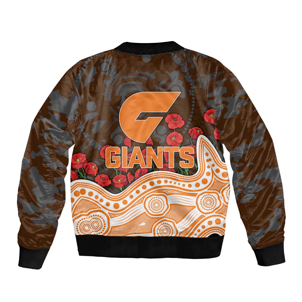 GWS Giants ANZAC Day Sleeve Zip Bomber Jacket Indigenous Dot Art with Poppy Flower Tribute
