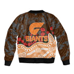 GWS Giants ANZAC Day Sleeve Zip Bomber Jacket Indigenous Dot Art with Poppy Flower Tribute