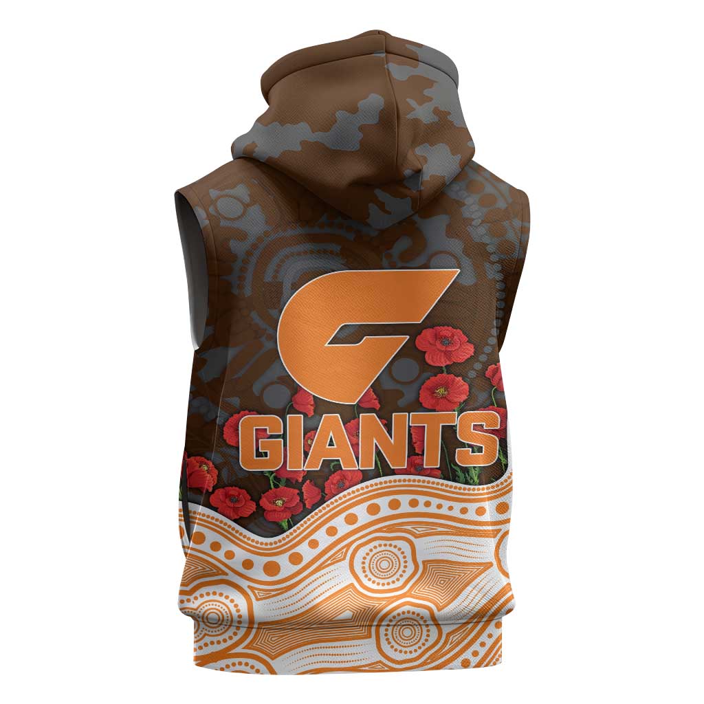 GWS Giants ANZAC Day Sleeveless Hoodie Indigenous Dot Art with Poppy Flower Tribute