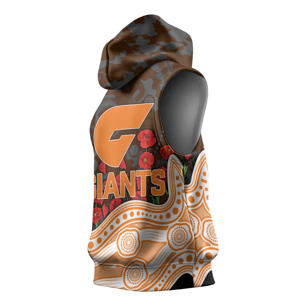 GWS Giants ANZAC Day Sleeveless Hoodie Indigenous Dot Art with Poppy Flower Tribute