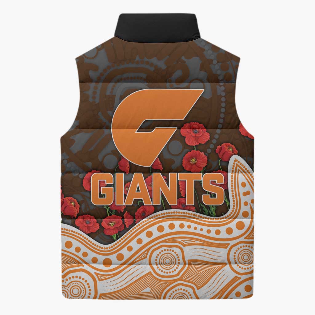 GWS Giants ANZAC Day Sleeveless Puffer Jacket Indigenous Dot Art with Poppy Flower Tribute