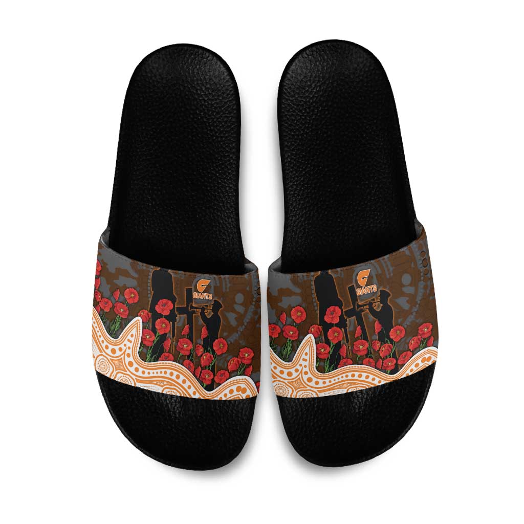 GWS Giants ANZAC Day Slide Sandals Indigenous Dot Art with Poppy Flower Tribute