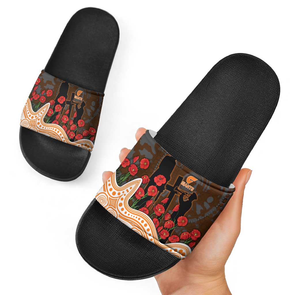 GWS Giants ANZAC Day Slide Sandals Indigenous Dot Art with Poppy Flower Tribute