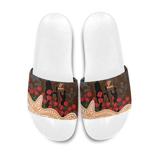 GWS Giants ANZAC Day Slide Sandals Indigenous Dot Art with Poppy Flower Tribute