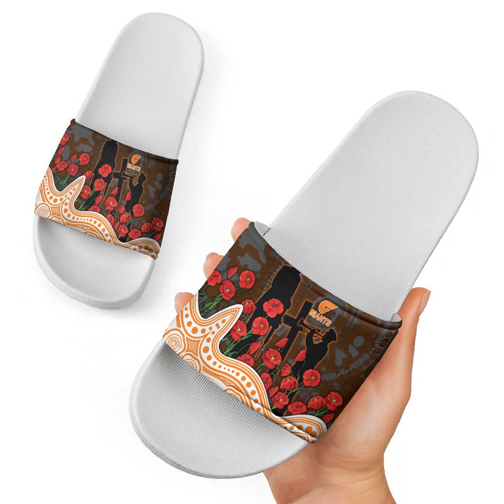GWS Giants ANZAC Day Slide Sandals Indigenous Dot Art with Poppy Flower Tribute