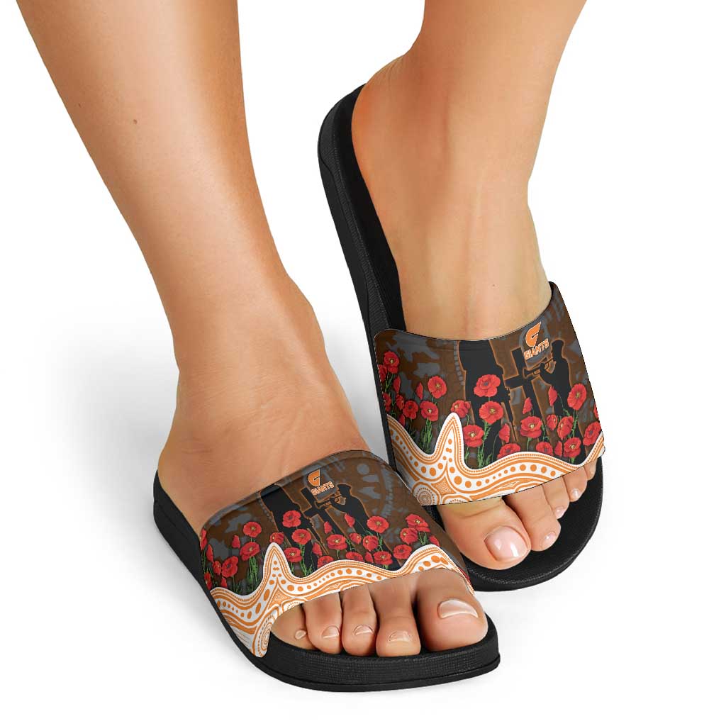 GWS Giants ANZAC Day Slide Sandals Indigenous Dot Art with Poppy Flower Tribute