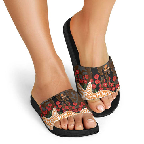 GWS Giants ANZAC Day Slide Sandals Indigenous Dot Art with Poppy Flower Tribute