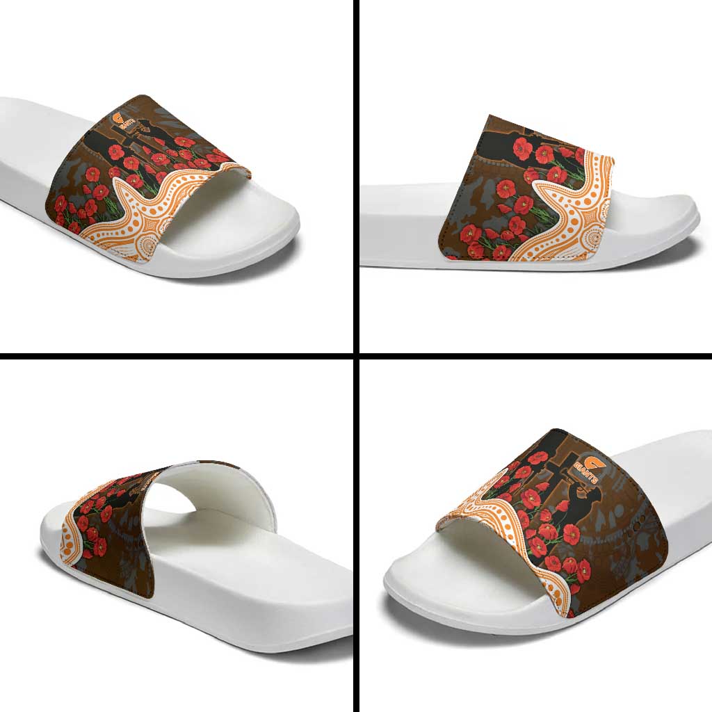 GWS Giants ANZAC Day Slide Sandals Indigenous Dot Art with Poppy Flower Tribute