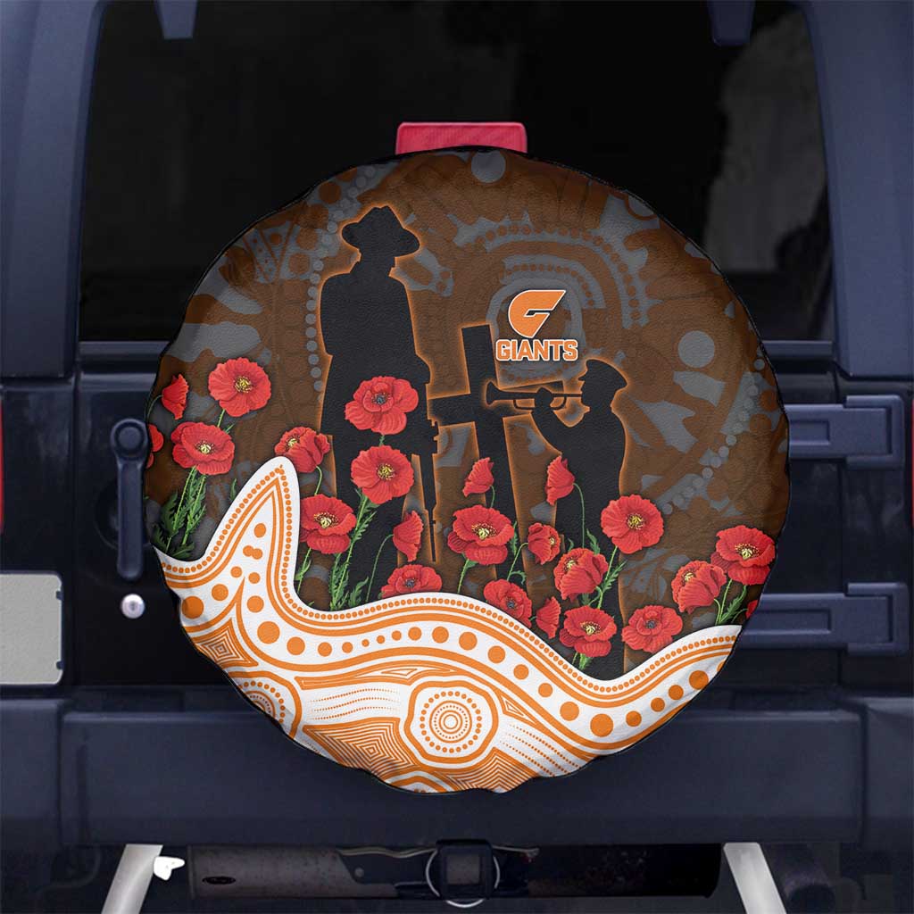 GWS Giants ANZAC Day Spare Tire Cover Indigenous Dot Art with Poppy Flower Tribute