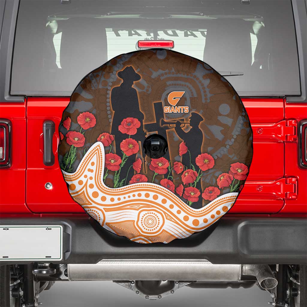 GWS Giants ANZAC Day Spare Tire Cover Indigenous Dot Art with Poppy Flower Tribute