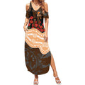 GWS Giants ANZAC Day Summer Maxi Dress Indigenous Dot Art with Poppy Flower Tribute