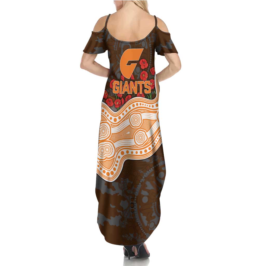 GWS Giants ANZAC Day Summer Maxi Dress Indigenous Dot Art with Poppy Flower Tribute