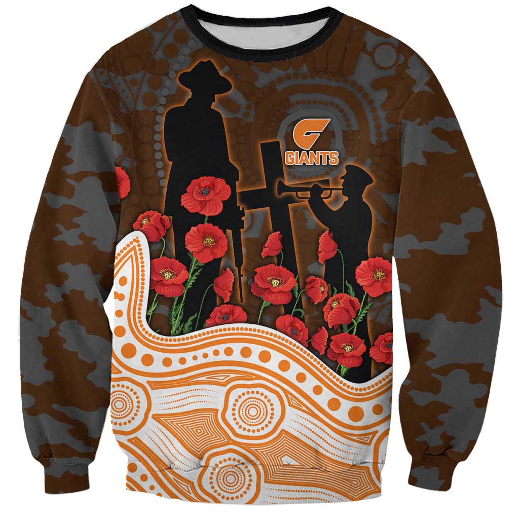GWS Giants ANZAC Day Sweatshirt Indigenous Dot Art with Poppy Flower Tribute