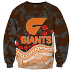 GWS Giants ANZAC Day Sweatshirt Indigenous Dot Art with Poppy Flower Tribute