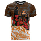 GWS Giants ANZAC Day T Shirt Indigenous Dot Art with Poppy Flower Tribute