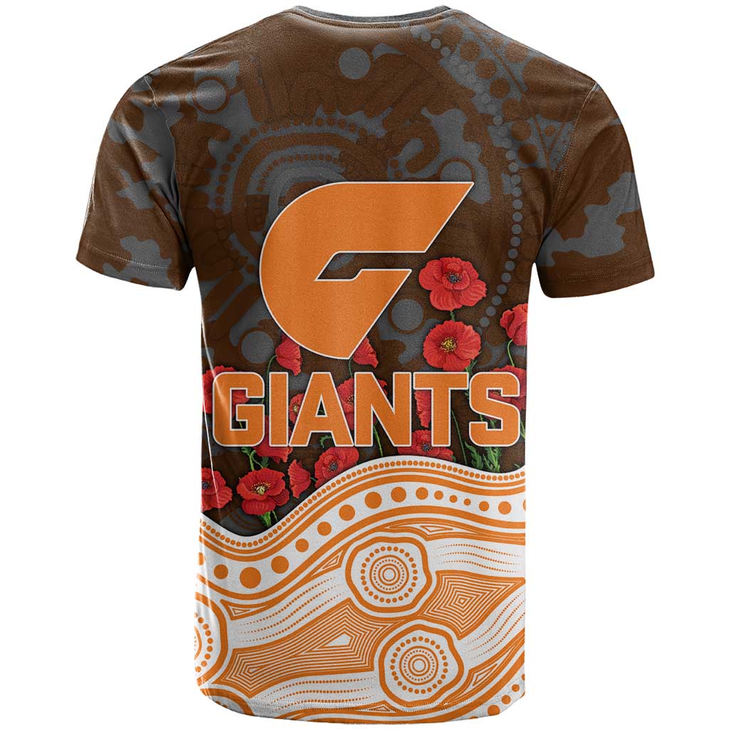 GWS Giants ANZAC Day T Shirt Indigenous Dot Art with Poppy Flower Tribute