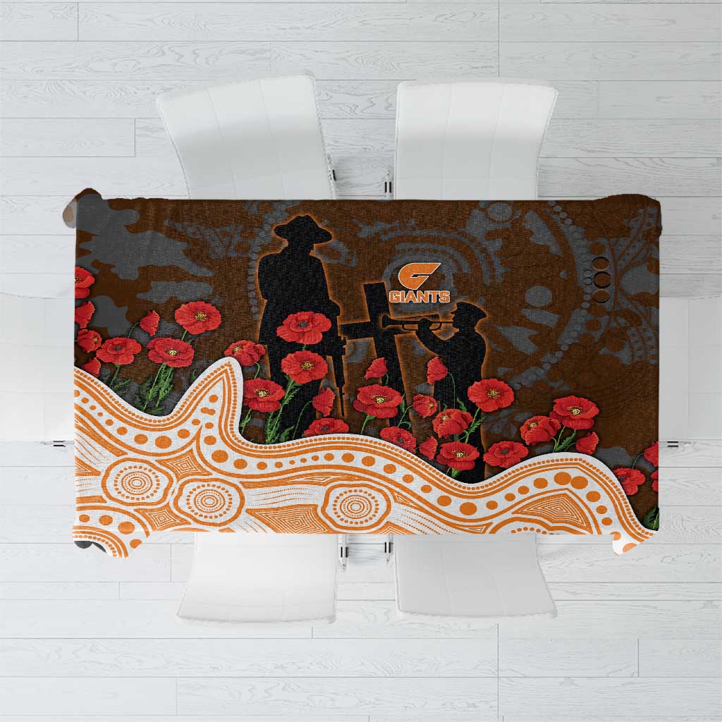 GWS Giants ANZAC Day Tablecloth Indigenous Dot Art with Poppy Flower Tribute