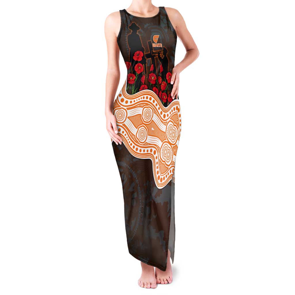 GWS Giants ANZAC Day Tank Maxi Dress Indigenous Dot Art with Poppy Flower Tribute