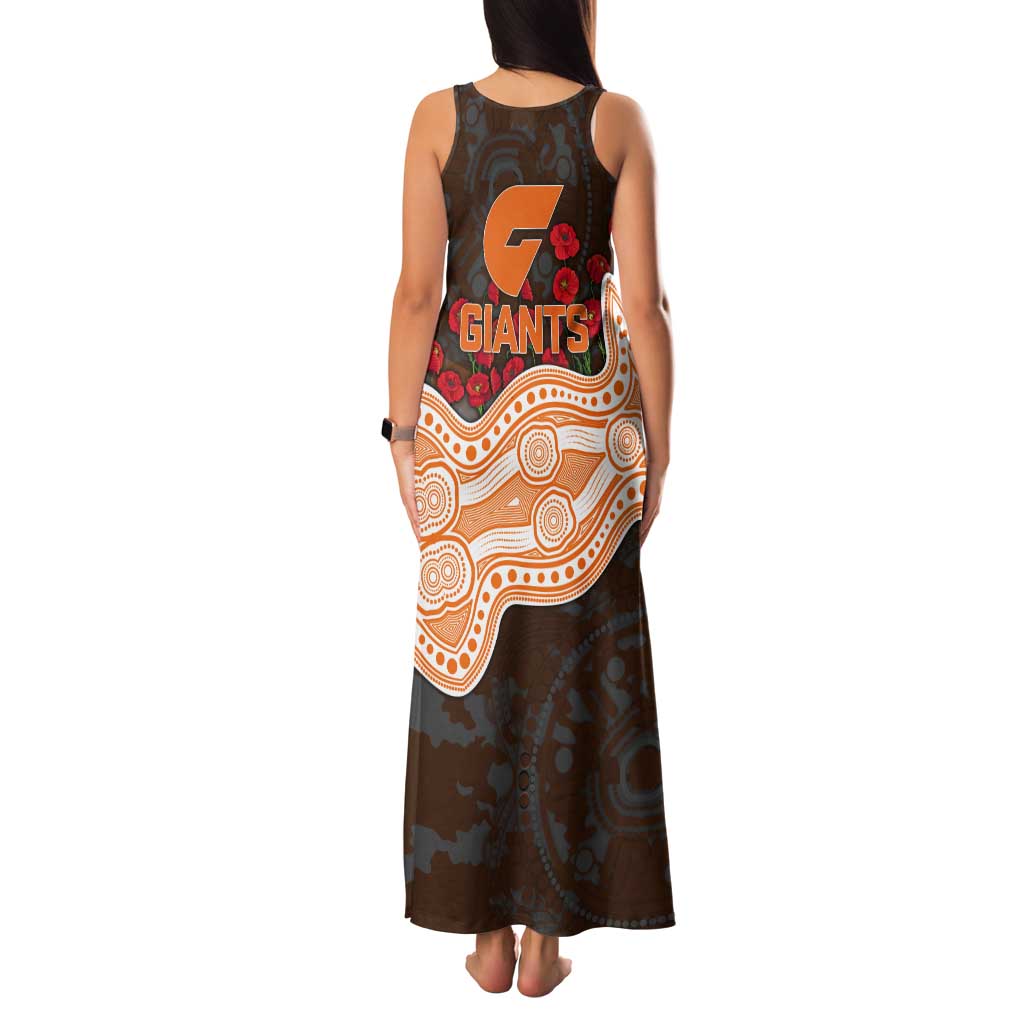 GWS Giants ANZAC Day Tank Maxi Dress Indigenous Dot Art with Poppy Flower Tribute