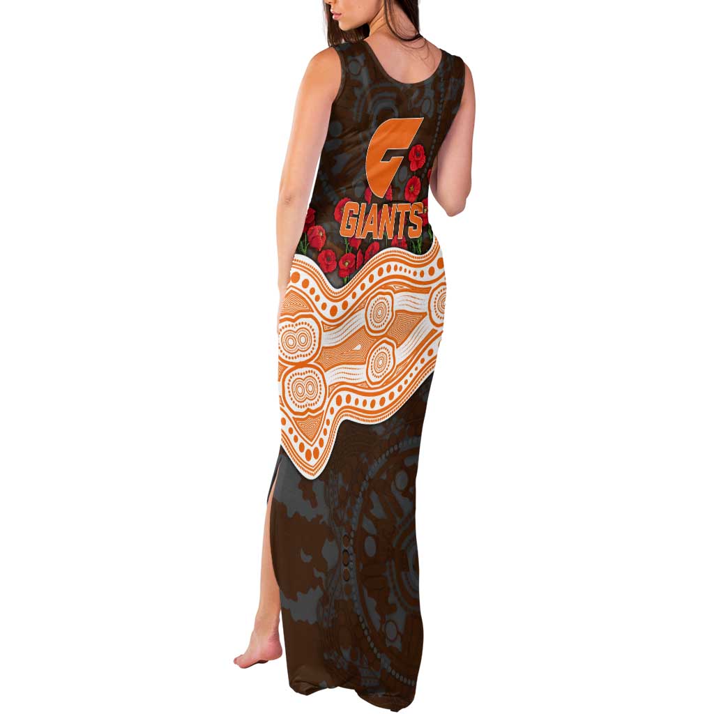 GWS Giants ANZAC Day Tank Maxi Dress Indigenous Dot Art with Poppy Flower Tribute