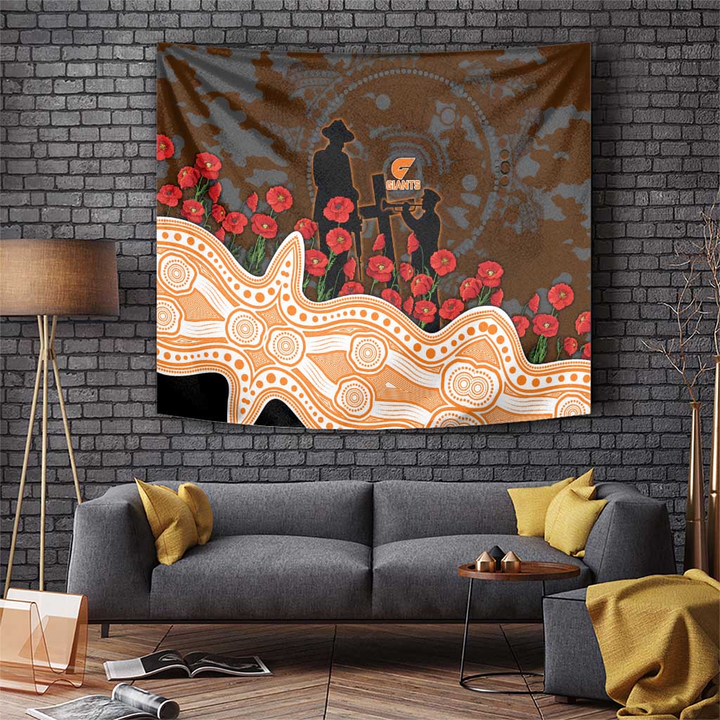 GWS Giants ANZAC Day Tapestry Indigenous Dot Art with Poppy Flower Tribute