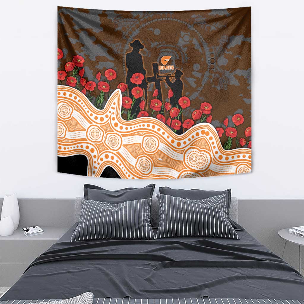 GWS Giants ANZAC Day Tapestry Indigenous Dot Art with Poppy Flower Tribute