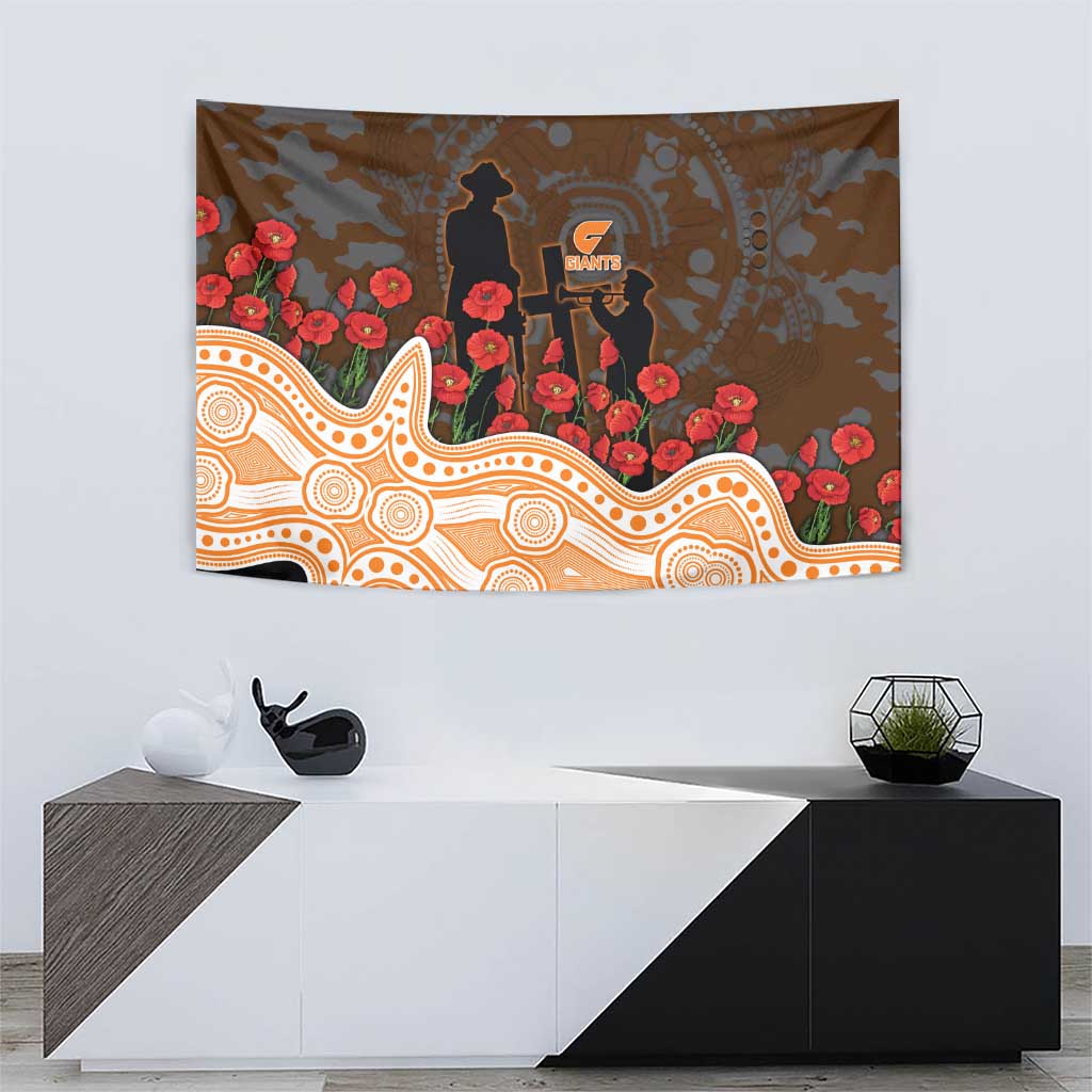 GWS Giants ANZAC Day Tapestry Indigenous Dot Art with Poppy Flower Tribute