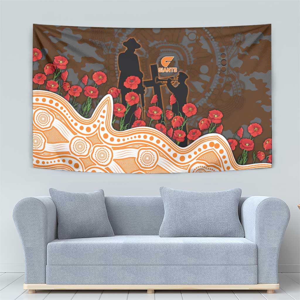 GWS Giants ANZAC Day Tapestry Indigenous Dot Art with Poppy Flower Tribute
