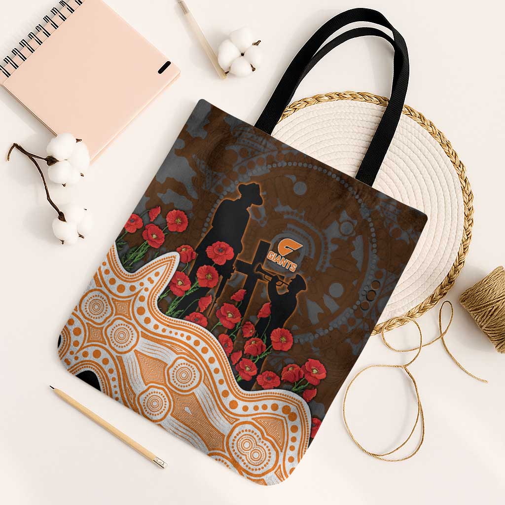 GWS Giants ANZAC Day Tote Bag Indigenous Dot Art with Poppy Flower Tribute