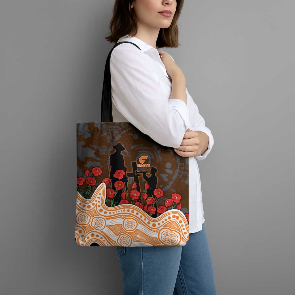 GWS Giants ANZAC Day Tote Bag Indigenous Dot Art with Poppy Flower Tribute