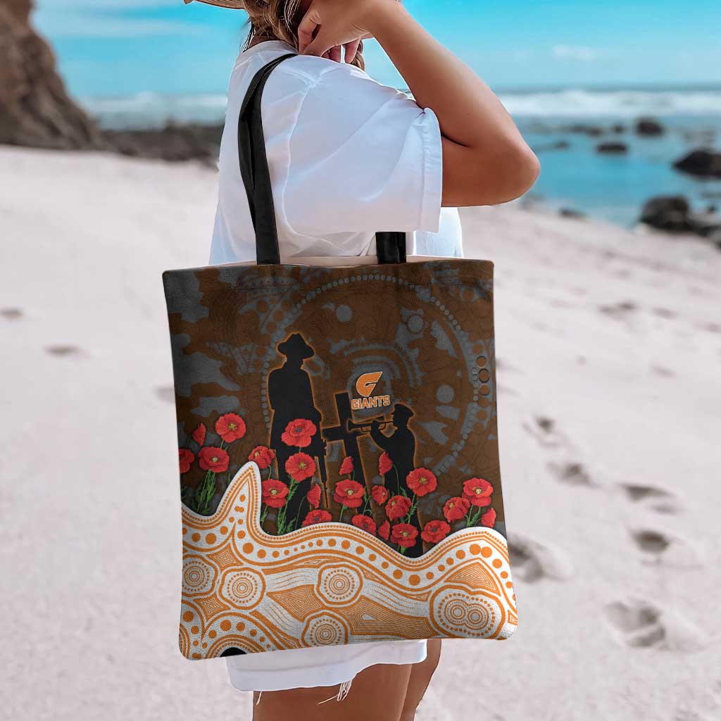 GWS Giants ANZAC Day Tote Bag Indigenous Dot Art with Poppy Flower Tribute