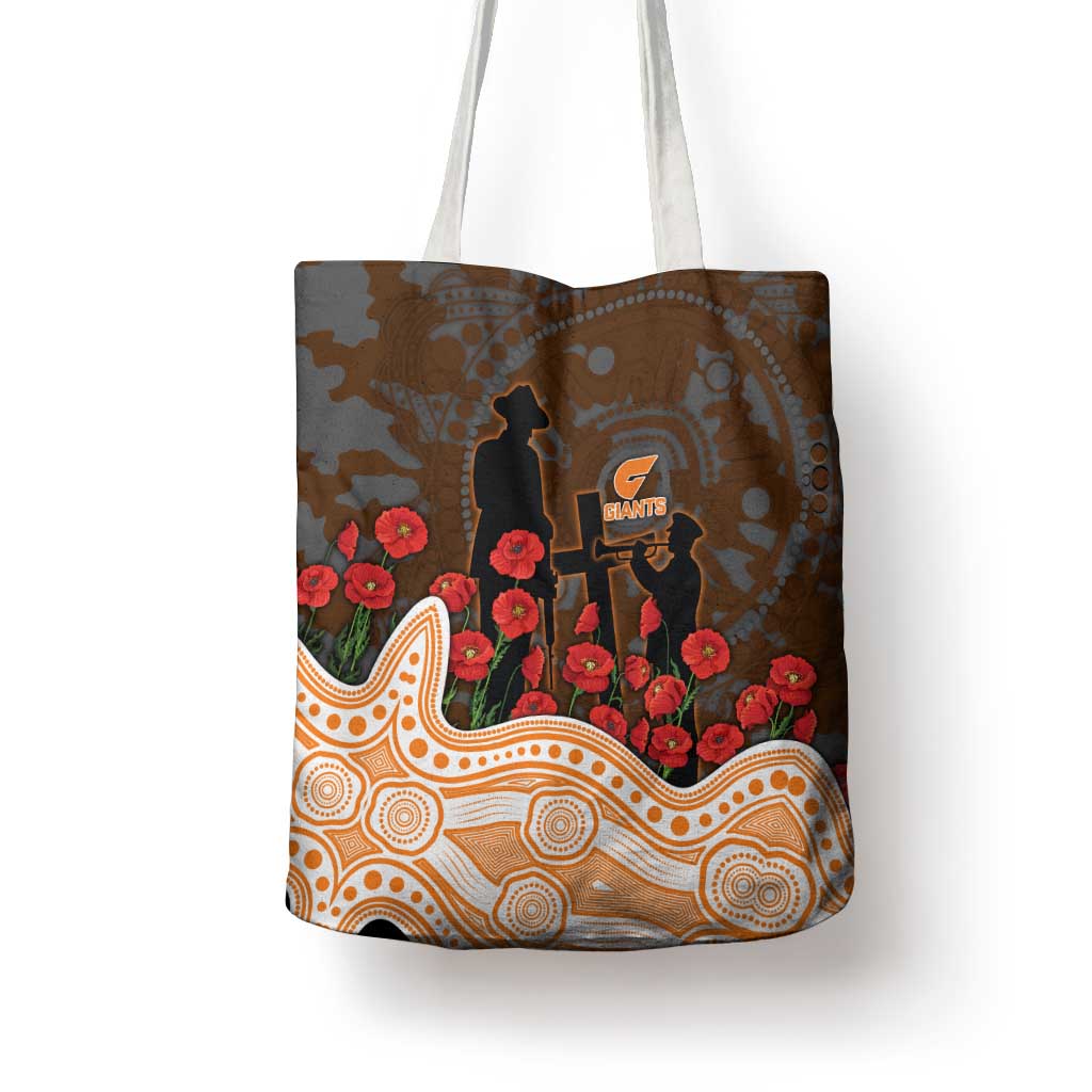 GWS Giants ANZAC Day Tote Bag Indigenous Dot Art with Poppy Flower Tribute