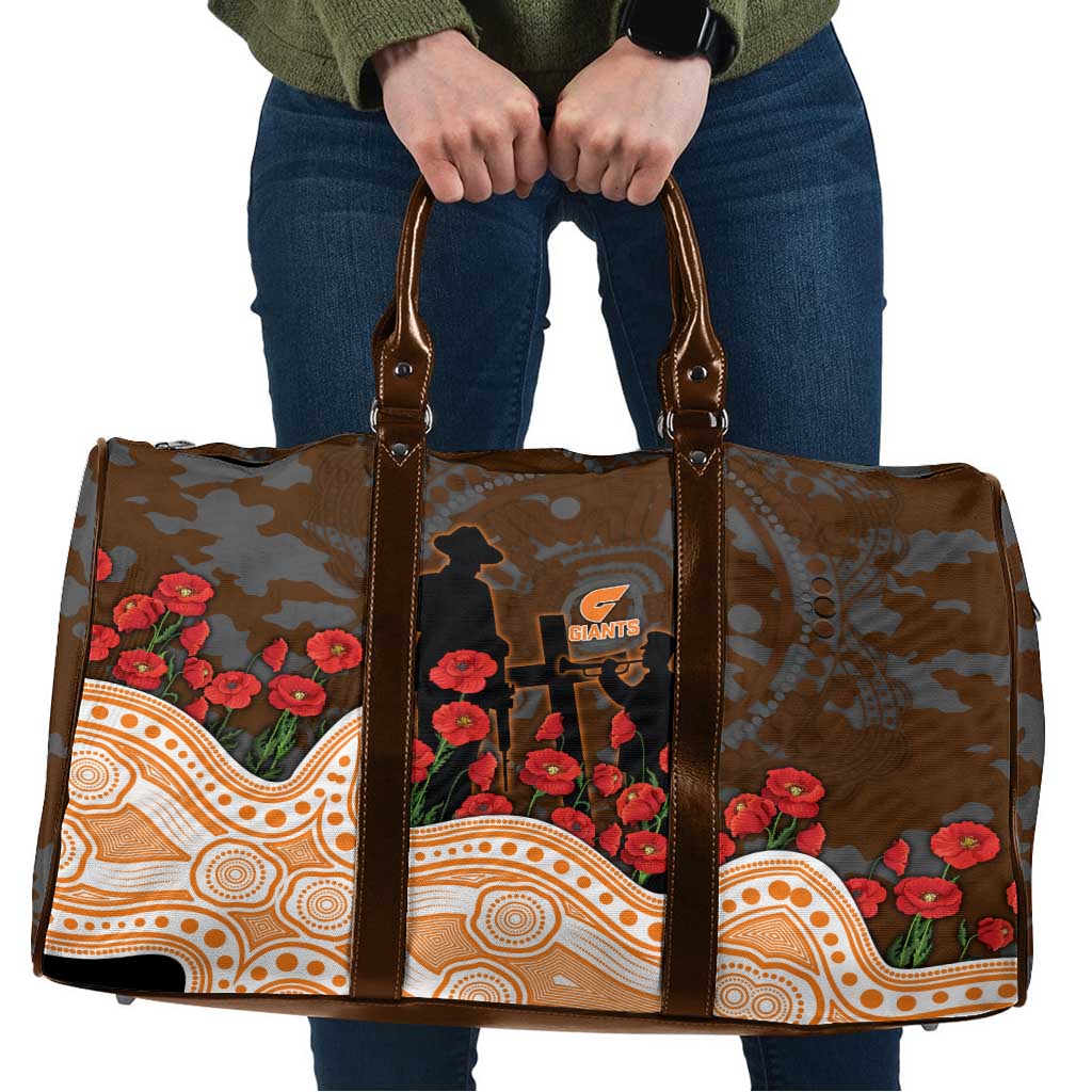 GWS Giants ANZAC Day Travel Bag Indigenous Dot Art with Poppy Flower Tribute
