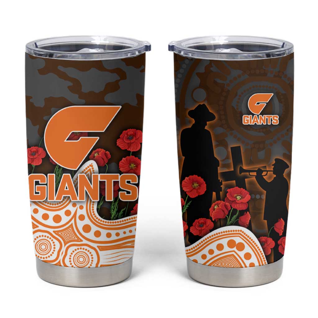 GWS Giants ANZAC Day Tumbler Cup Indigenous Dot Art with Poppy Flower Tribute
