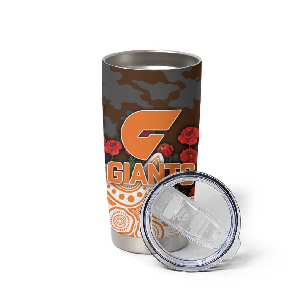 GWS Giants ANZAC Day Tumbler Cup Indigenous Dot Art with Poppy Flower Tribute
