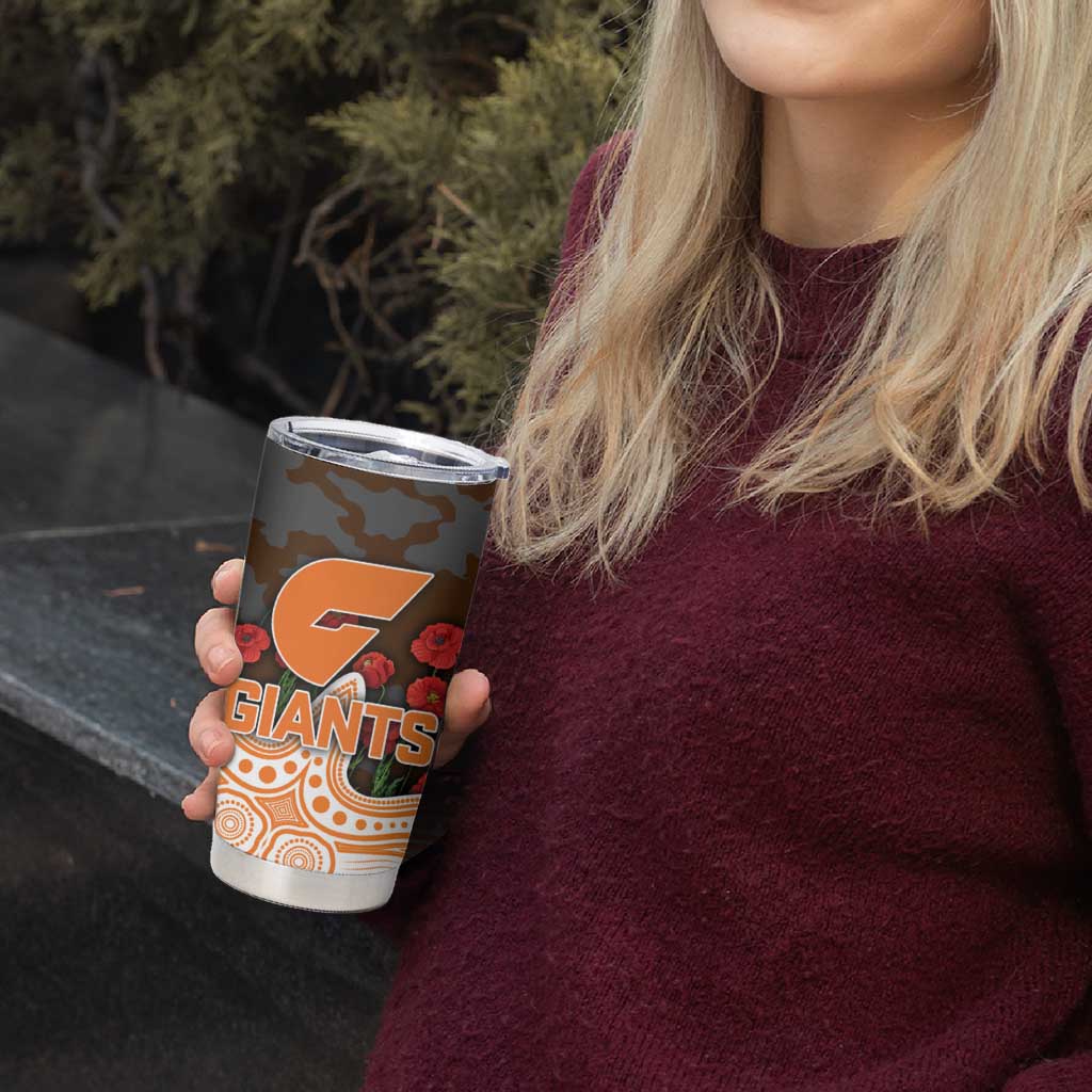 GWS Giants ANZAC Day Tumbler Cup Indigenous Dot Art with Poppy Flower Tribute