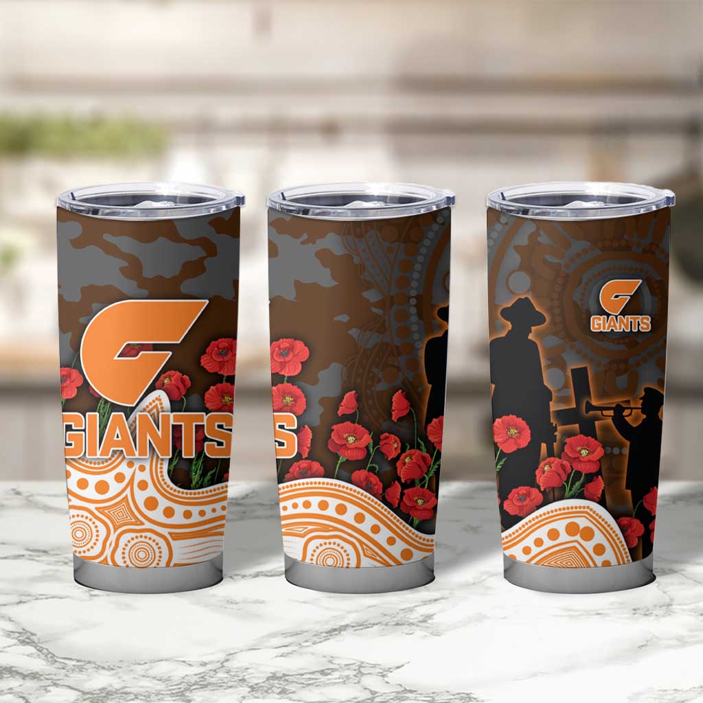 GWS Giants ANZAC Day Tumbler Cup Indigenous Dot Art with Poppy Flower Tribute