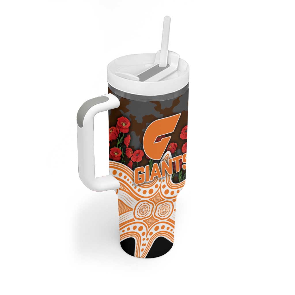 GWS Giants ANZAC Day Tumbler With Handle Indigenous Dot Art with Poppy Flower Tribute