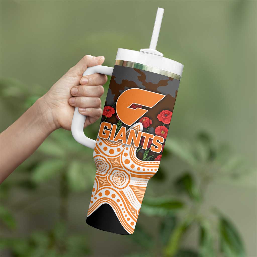 GWS Giants ANZAC Day Tumbler With Handle Indigenous Dot Art with Poppy Flower Tribute