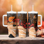 GWS Giants ANZAC Day Tumbler With Handle Indigenous Dot Art with Poppy Flower Tribute
