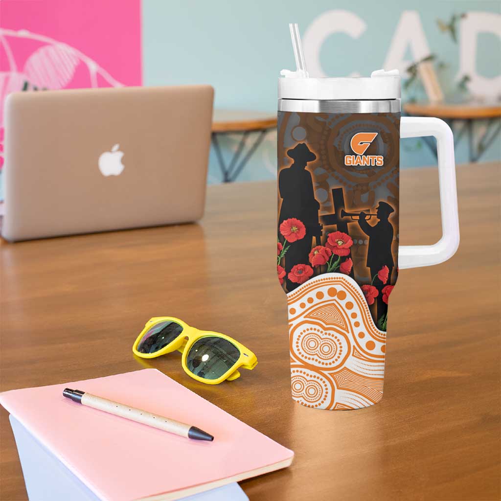 GWS Giants ANZAC Day Tumbler With Handle Indigenous Dot Art with Poppy Flower Tribute