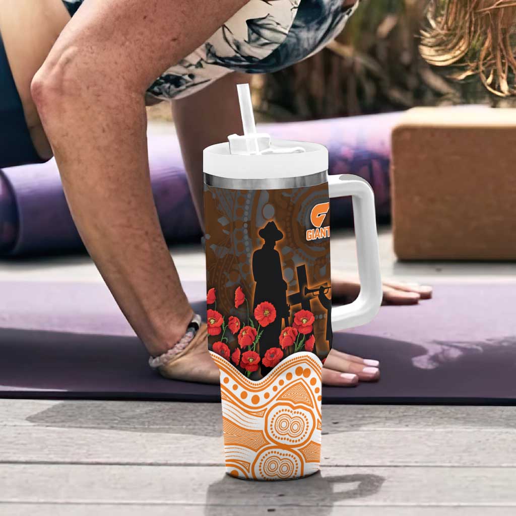 GWS Giants ANZAC Day Tumbler With Handle Indigenous Dot Art with Poppy Flower Tribute