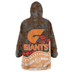 GWS Giants ANZAC Day Wearable Blanket Hoodie Indigenous Dot Art with Poppy Flower Tribute