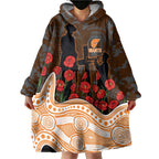 GWS Giants ANZAC Day Wearable Blanket Hoodie Indigenous Dot Art with Poppy Flower Tribute