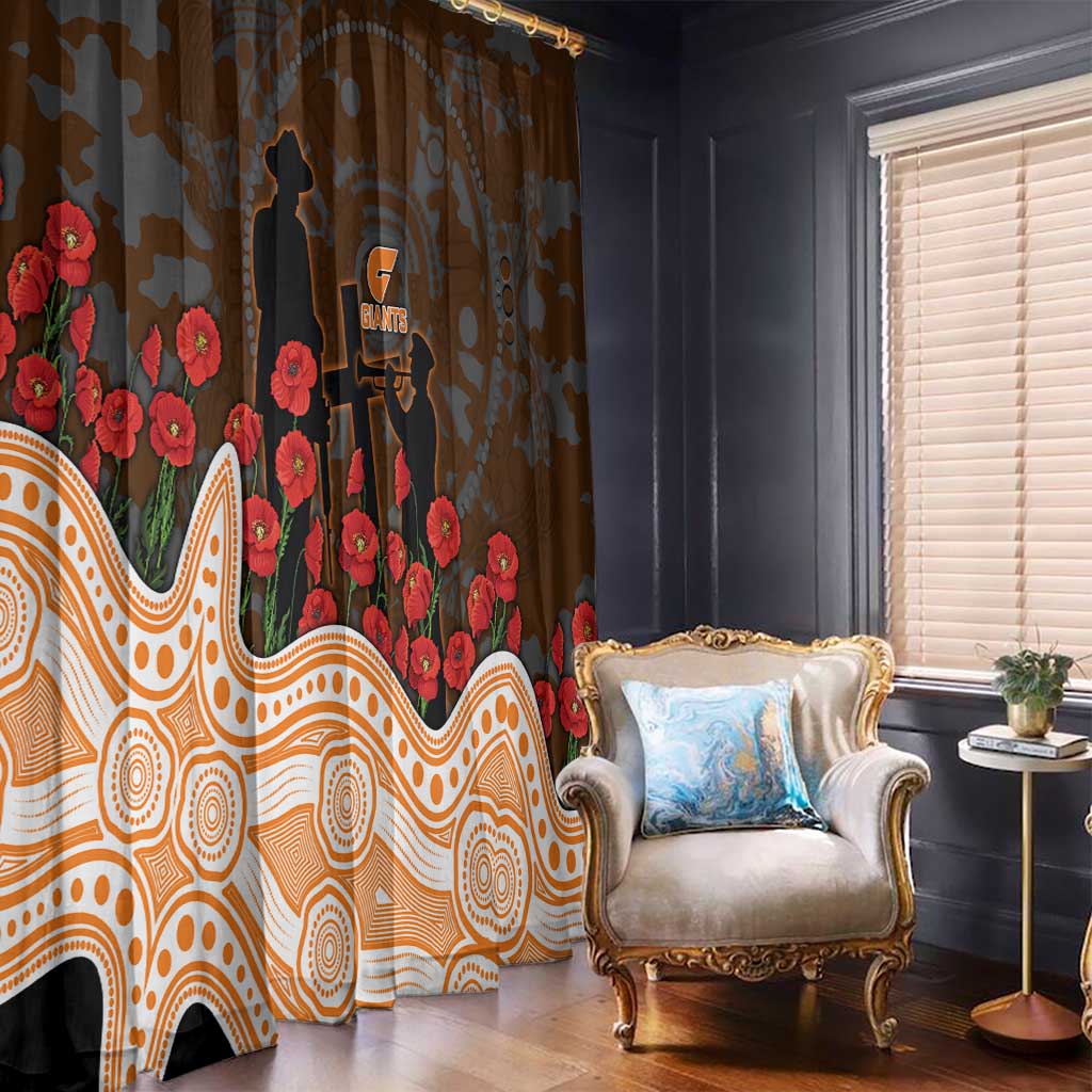 GWS Giants ANZAC Day Window Curtain Indigenous Dot Art with Poppy Flower Tribute